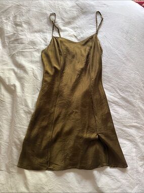 100% silk Victoria’s Secret Olive Slip Dress with Spaghetti Straps